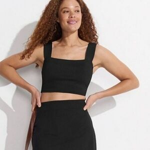 Land's End Plus Standard square neck soft cup bikini top Midkini wide strap blk